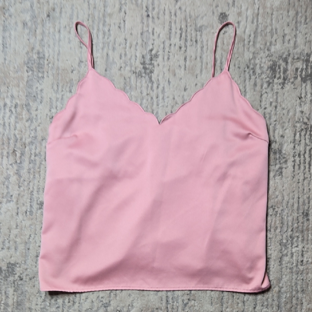 Iris Pink Scalloped Camisole Satin Y2K Womans Size Large Relaxed Fit